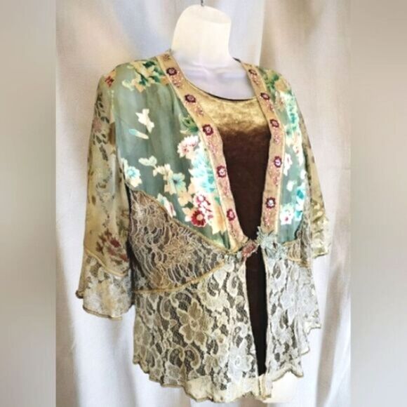 SUSAN GRAVER ESSENTIALS VELVET TOP Women's &  VINTAGE silky/Chiffon/Lace JACKET - Picture 9 of 15